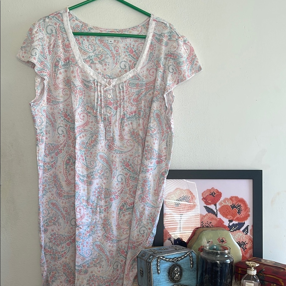 Miss Elaine Women's Paisley Nightgown - Pink and Blue